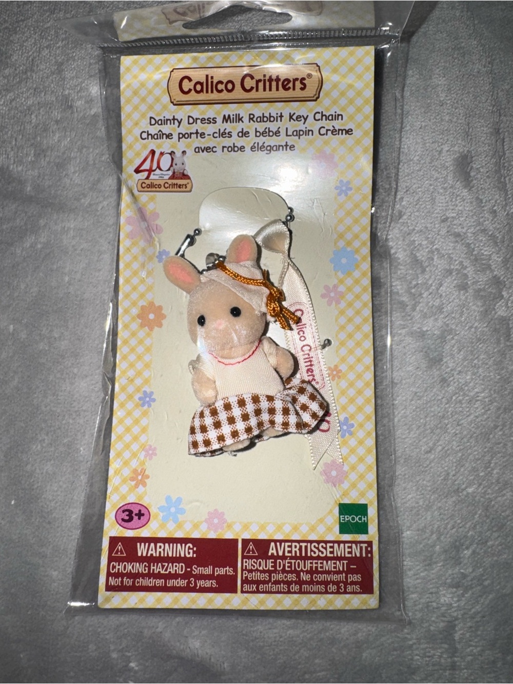 Calico Critters dainty dress  Rabbit Key Chain with Brown Check Dress